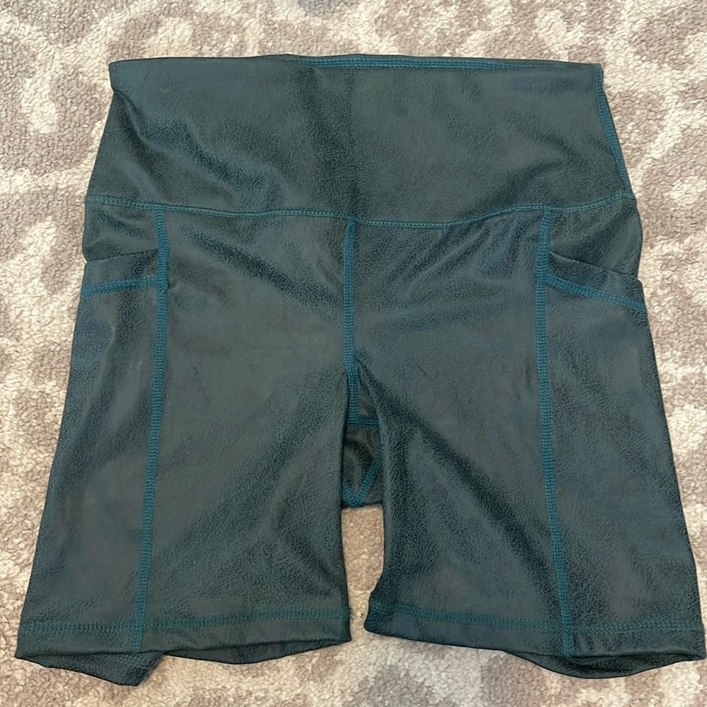 Yogalicious Lux Faux Leather Look Hunter Green Bike Shorts